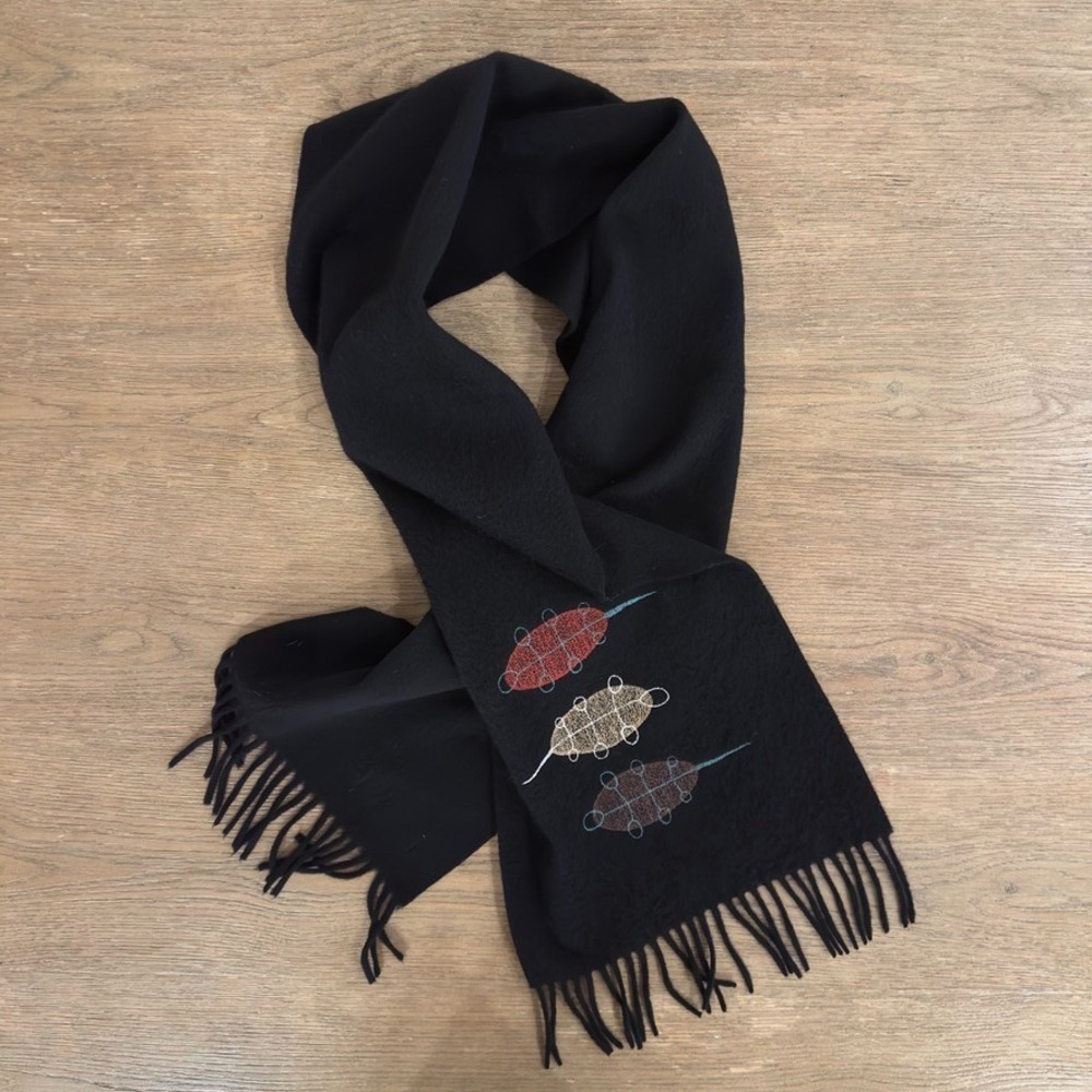 100% Lambswool Scarf Made In Great Britian-Black-Em Embroidery London-56" x 11" - Picture 7 of 10